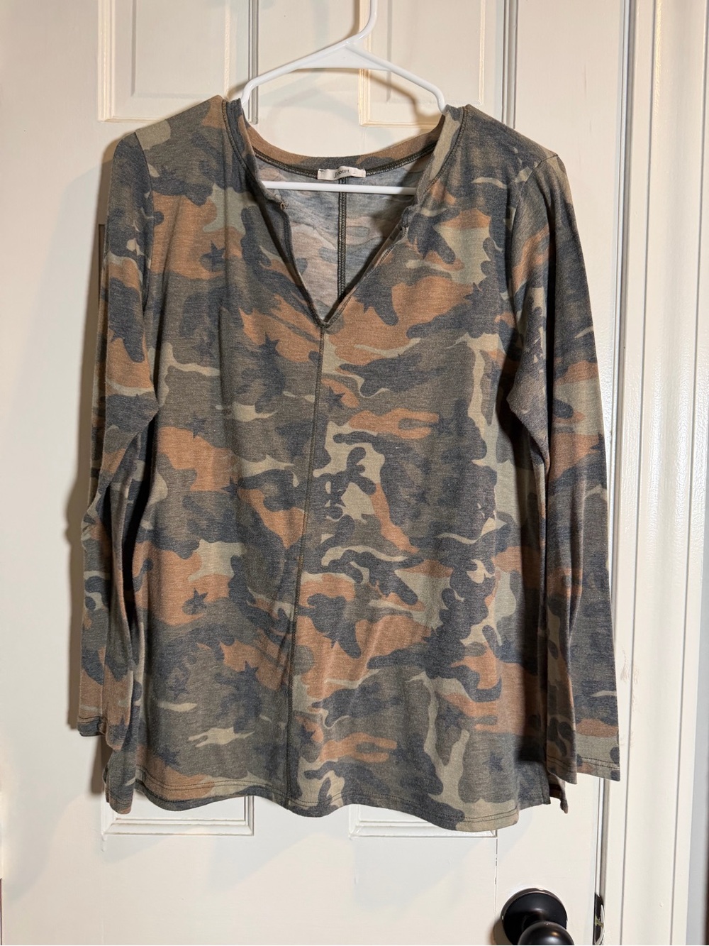 JODIFL Women’s Camo Knit Top M Long Sleeve V-Neck Pullover Casual